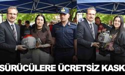 Salihli’de motosiklet sürücülerine için kask dağıtıldı