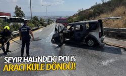 Seyir halindeki polis aracı alev aldı