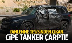 Dinlenme tesisinden çıkan cipe tanker çarptı!