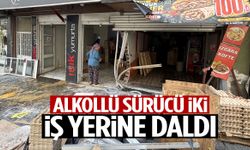 Alkollü sürücü iki iş yerine daldı!