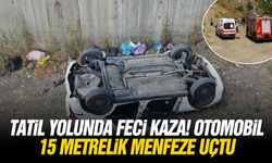 Tatil yolunda feci kaza! Otomobil 15 metrelik menfeze uçtu