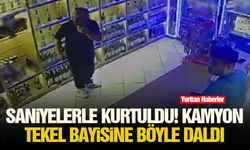 Saniyelerle kurtuldu! Kamyon tekel bayisine böyle daldı