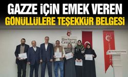Gazze için emek veren gönüllülere teşekkür belgesi