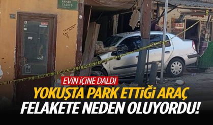 Bir anda hareket etti! Kontrolden çıkan otomobil 3 katlı eve girdi
