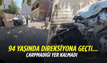 94 yaşında direksiyona geçti... Çarpmadığı yer kalmadı