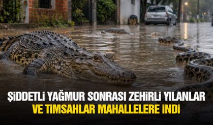 Şiddetli yağmur sonrası zehirli yılanlar ve timsahlar mahallelere indi