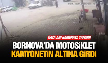 Bornova’da motosiklet kamyonetin altına girdi