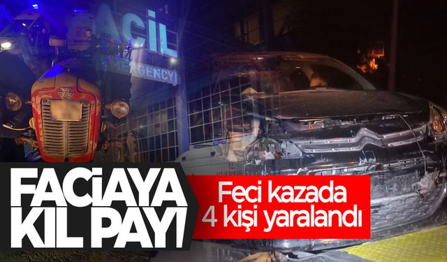 İzmir'de otomobil ile traktör çarpıştı... Kazada 4 kişi yaralandı