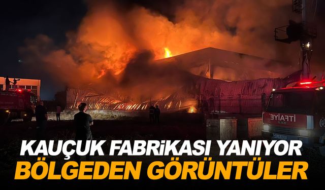 Manisa'da kauçuk fabrikası yanıyor... Bölgeden görüntüler