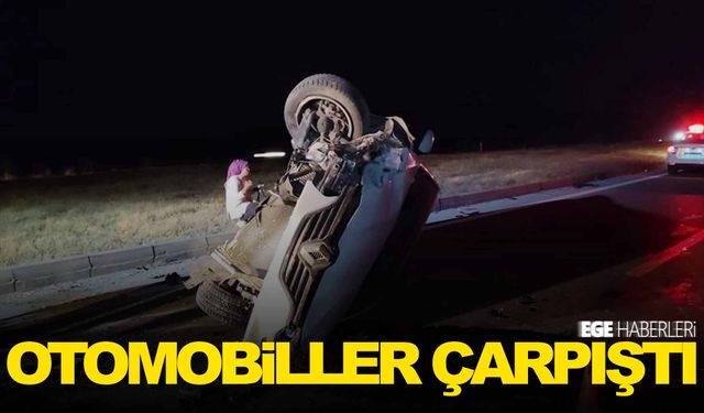 Otomobiller çarpıştı… Biri ters döndü!