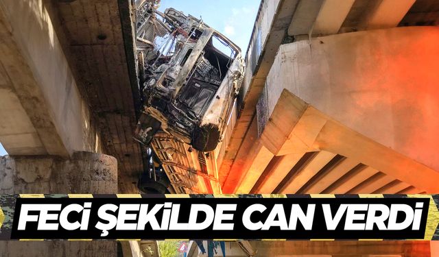 Uşak'ta devrilen tırın sürücüsü viyadükten düşerek öldü