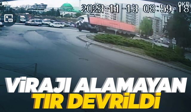 İzmir’de virajı alamayan tır devrildi… O anlar kamerada!