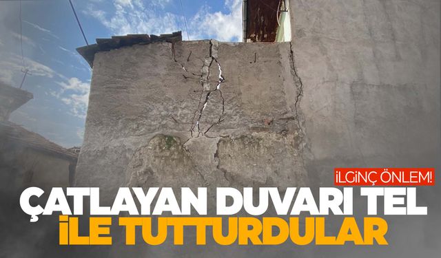 Bir garip yapı: Çatlayan duvarı telle tutturdular