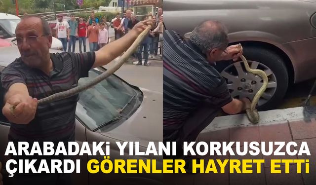 Manisa’da ilginç olay… Arabadaki yılanı elleriyle korkusuzca çıkardı