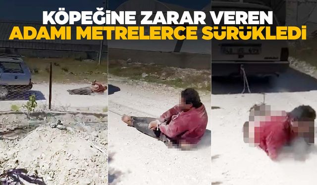 Görenler gözlerine inanamadı! Köpeğine zarar veren adamı otomobile bağlayıp sürükledi!