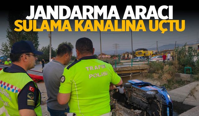 Turgutlu'da jandarma aracı sulama kanalına uçtu