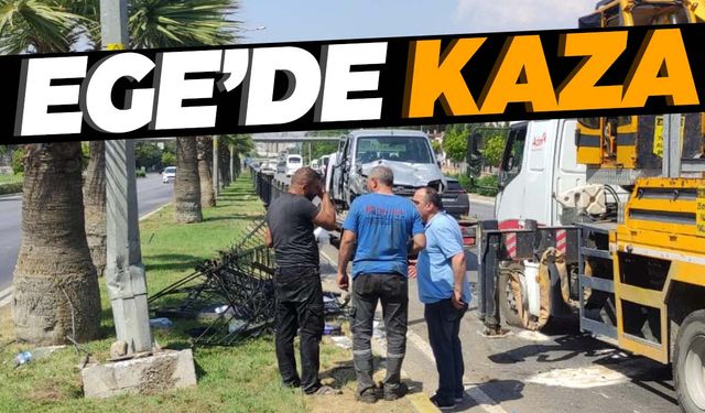 Ege’de kaza… Hafif ticari araç bariyerlere çarptı: 7 yaralı