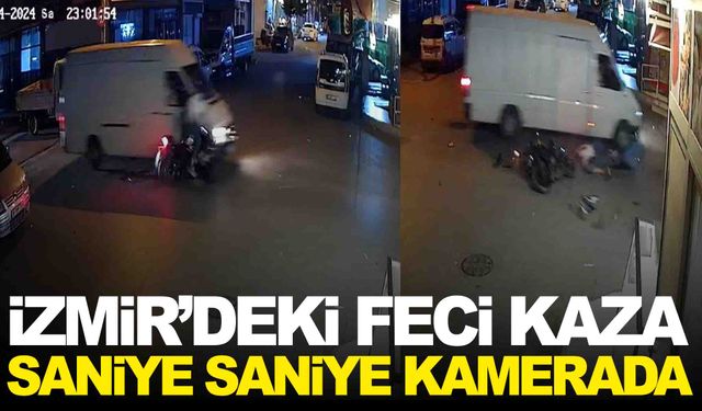 İzmir’de motosiklet ve ticari araç çarpıştı… Feci kaza kamerada