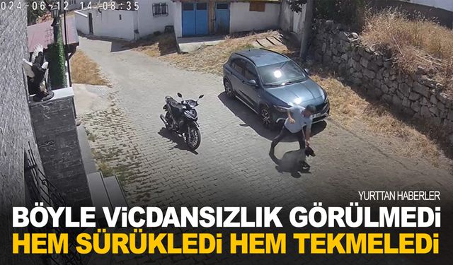 Kan donduran görüntüler… Köpeği sürükleyip tekmeler savurdu