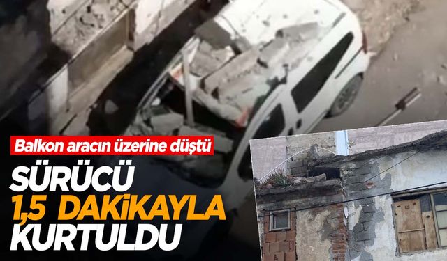 Aracını park ettikten 1,5 dakika sonra üzerine balkon düştü!