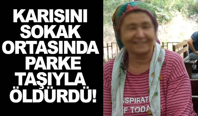 Karısını sokak ortasında parke taşıyla darp edip öldürdü!