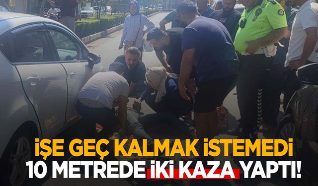 İşe yetişmek isteyen sürücü iki kez kaza yaptı!