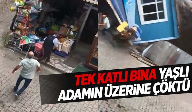 Korku dolu anlar… Tek katlı bina yaşlı adamın üzerine yıkıldı!