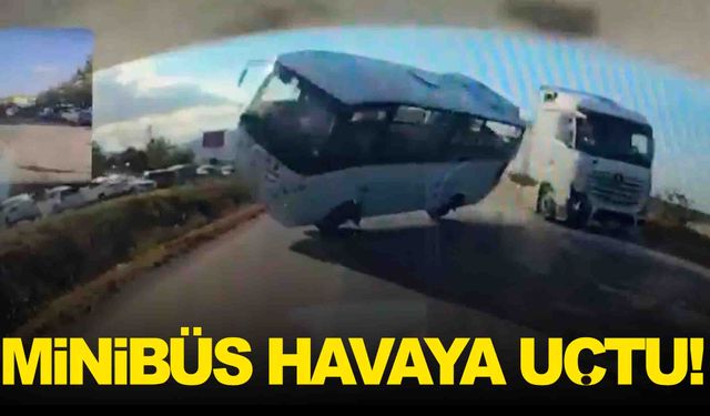 Manisa’da kaza… Minibüs havaya uçtu… Faciadan dönüldü!