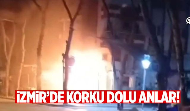 İzmir’de korku dolu anlar: İş yeri tabelasında yangın çıktı