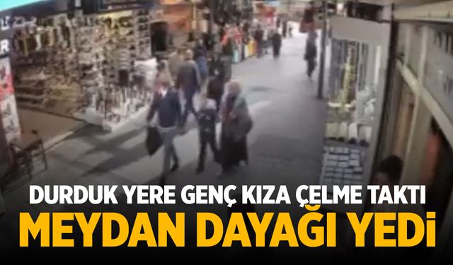 Kemeraltı'nda yürüyen genç kıza tekme attı! Meydan dayağı yedi