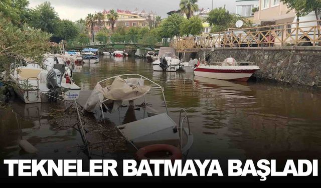 Tatil beldesi yağmura teslim… Balıkçı tekneleri batmaya başladı!