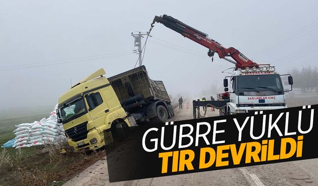 Ege’de gübre yüklü tır devrildi: 1 yaralı