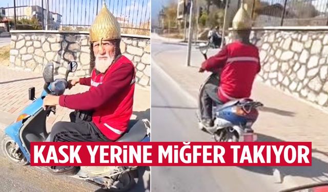 Ege’de kask yerine miğfer takan Hasan Dede gündem oldu