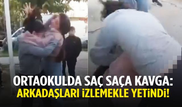 Ortaokullu kızlar saç saça kavga etti! Arkadaşları ayırmak yerine videoya aldı…