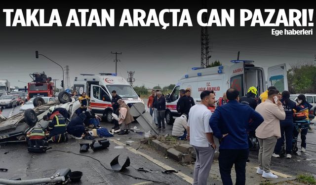 Takla atan otomobil ters döndü! Yaralılar var…