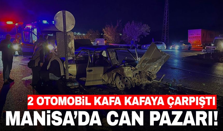 Manisa’da kahreden kaza! Kavşakta iki otomobil kafa kafaya çarpıştı