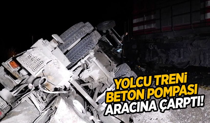 Yolcu treni beton pompasına çarptı