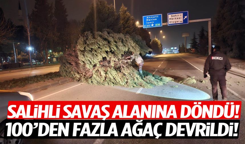 Salihli’de felaket: Minarenin külahı uçtu, 100’den fazla ağaç devrildi!