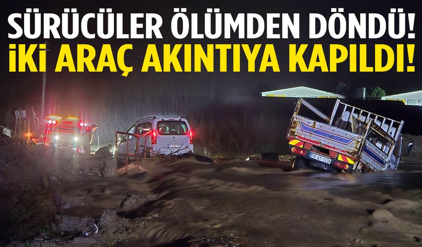 Manisa’da sel alarmı… İki araç akıntıya kapıldı!