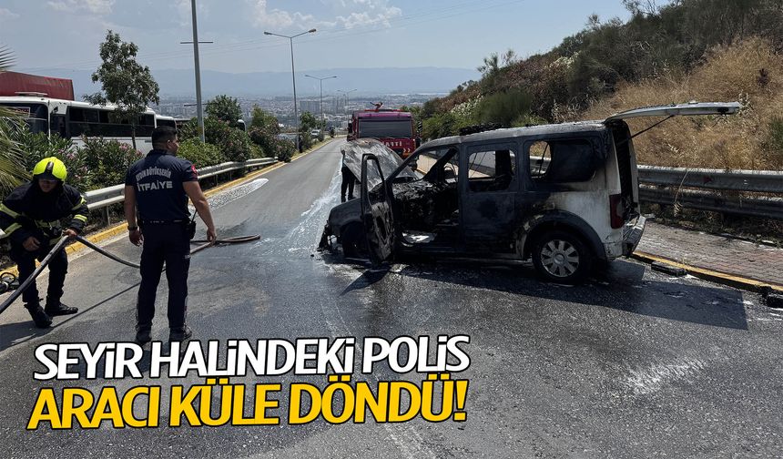 Seyir halindeki polis aracı alev aldı