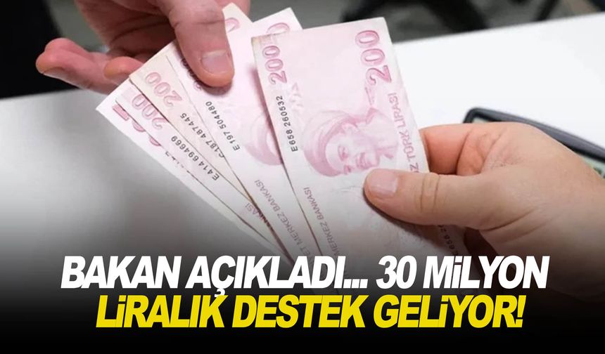 Bakan açıkladı... 30 milyon liralık destek geliyor!